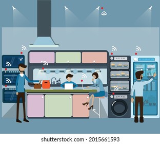 Flat of intelligence technology concept, Smart home and internet of things making comfortable in human life - vector illustration