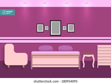 Flat Interior Bedroom. Vector