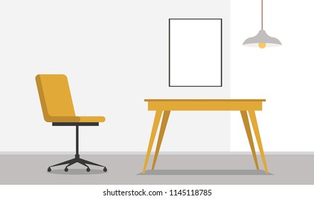 Flat interior design. Chair, table and empty frame. Vector illustration.