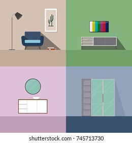 Flat Interior Design. Set of vector furniture for interior design. Vector flat ilustration
