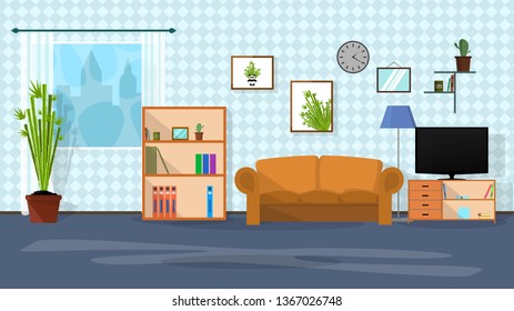 Flat Interior Desing for your Living Room. Vector Illustration.