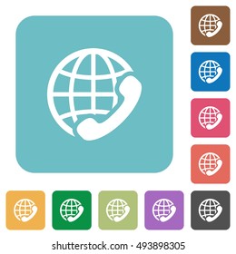 Flat international call icons on rounded square color backgrounds.