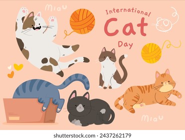 Flat international cat day illustration