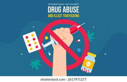 Flat International Day Against Drug Abuse and Illicit Trafficking Banner