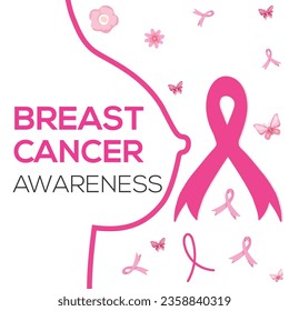 flat international day breast cancer awareness background with pink ribbon and Vector illustration