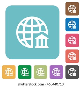 Flat internet banking icons on rounded square color backgrounds.