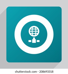 flat internet icon, white on green background 