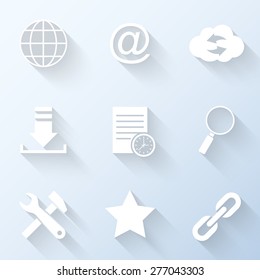 Flat internet icons with long shadows. Vector illustration
