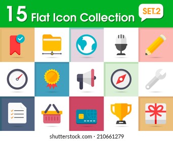 Flat internet icons vector collection with of web and business, office and marketing element. Isolated on multicolor background.