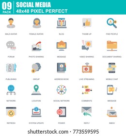 Flat internet marketing and social network icons set for website and mobile site and apps. Contains such Icons as Avatar, Forum, Chat. 48x48 Pixel Perfect. Editable Stroke. Vector illustration.