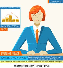 Flat interviewed on television news programs background concept. Vector illustration design