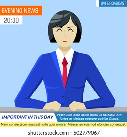 Flat interviewed on television news programs background concept. Vector illustration design