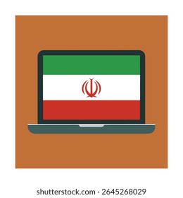Flat Iran Flag on Laptop Screen Tech Icon