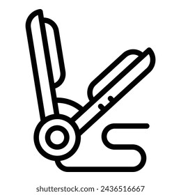 Vector de contorno de icono de herramienta de rizado de hierro plano. Dispositivo de peinado de cerámica. Cuidado del cabello instrumento de belleza