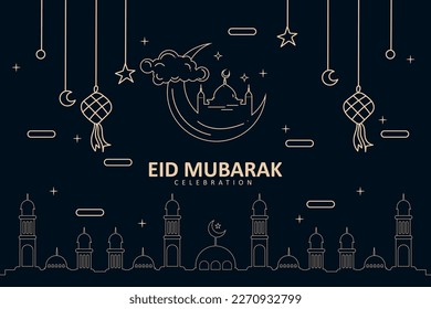 Flat islamic celebration eid al fitr outline design illustration