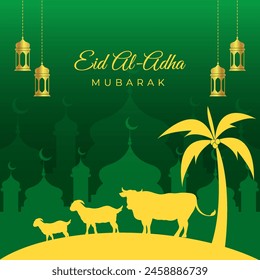 Flat islamic celebration of eid al-adha poster design decoration