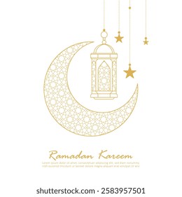 Flat islamic celebration Ramadan kareem with lantern and crescent line art design illustration