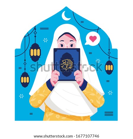 flat islamic character holding quran illustration