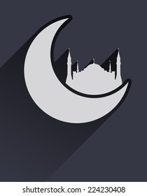Flat islamic icon with mosque and moon