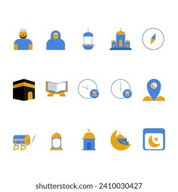 Flat islamic icons. Elements islamic Ramadan symbol isolated on white background. Vector illustration