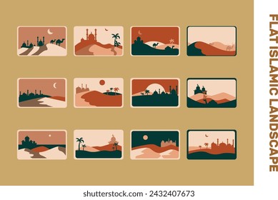 flat Islamic landscape Illustration Vector Set
