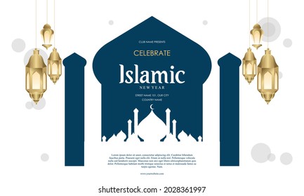 Flat islamic new year horizontal poster template