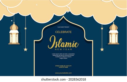 Flat islamic new year horizontal poster template