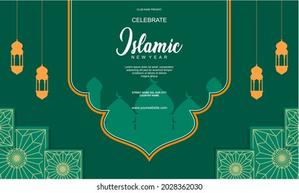 Flat islamic new year horizontal poster template