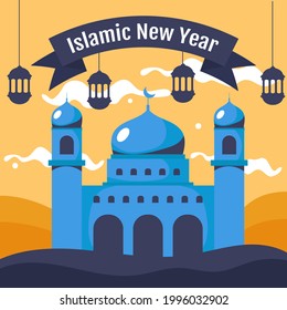 Flat islamic new year illustration. - Vector.