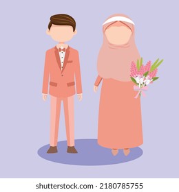 Flat Islamic wedding couple design illustration
