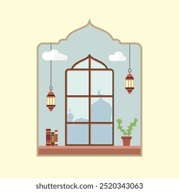 plano de fundo da janela islâmica plana