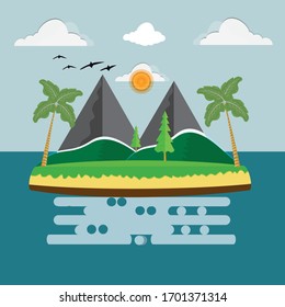 Flat Island background design,concept illustration vector,summer