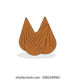 flat isolated almond on white background,vector illustration.