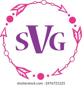 Flat isolated arrow frame monogram. Circle frame monogram illustration vector.