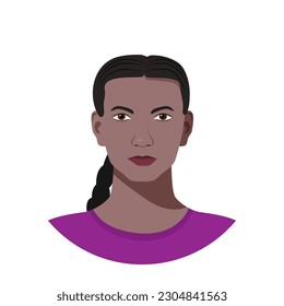 Flat isolated avatar of native american teenager. Vector isolated portrait of native american boy with braid and dark eyes on white background. Ideal for social media