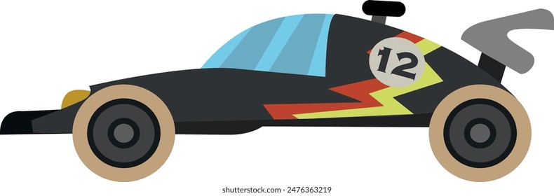 Flat isolated black car. Cartoon race car illustration vector.