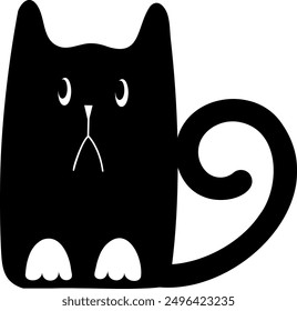 Flat isolated black cat Cartoon cat illustration vector.