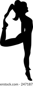 Flat isolated black silhouette of a woman showing a yoga position on white background. Yoga poses illustration vector.