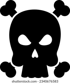 Flat isolated black skull. Cartoon skull illustration vector.