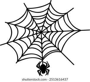 Teia de aranha preta isolada plana. Vetor de ilustração de teia de aranha de desenhos animados.