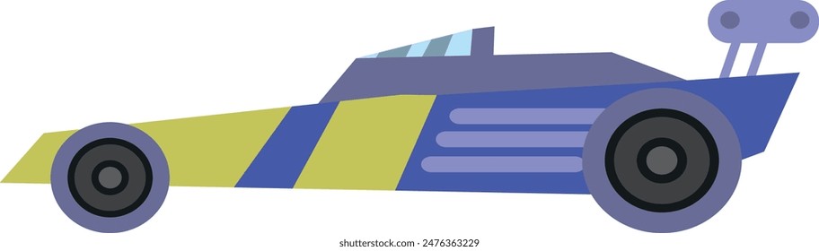 Flat isolated blue car. Cartoon race car illustration vector.