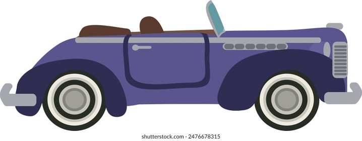 Flaches isoliertes blaues Retro-Auto. Cartoon Oldtimer Illustration Vektorgrafik.