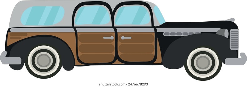 Coche retro marrón aislado plano. Caricatura vintage ilustración del coche Vector.