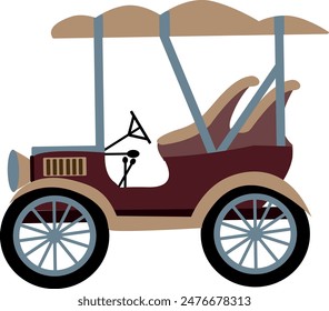 Flat isolated brown retro car. Cartoon vintage car illustration vector.