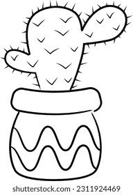 Cactus aislado plano en una olla. Vector de ilustración de cactus de dibujos animados.