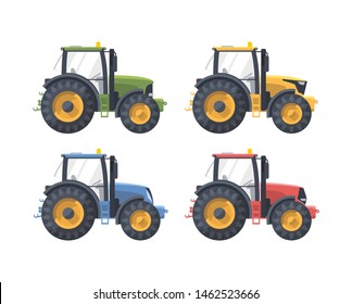 Flat isolated color tractor set