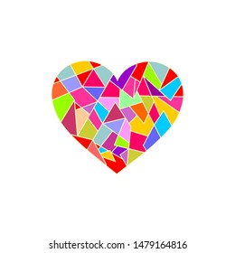 flat isolated colorful heart icon decorated with different polygon shapes 