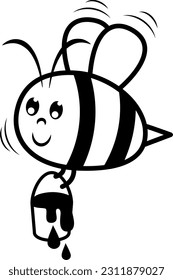 Flat isolated cute bee. Cartoon bee illustration vector.