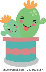 Flat isolated cute cacti. Cartoon cacti illustration vector.