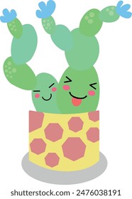 Flat isolated cute cacti. Cartoon cacti illustration vector.